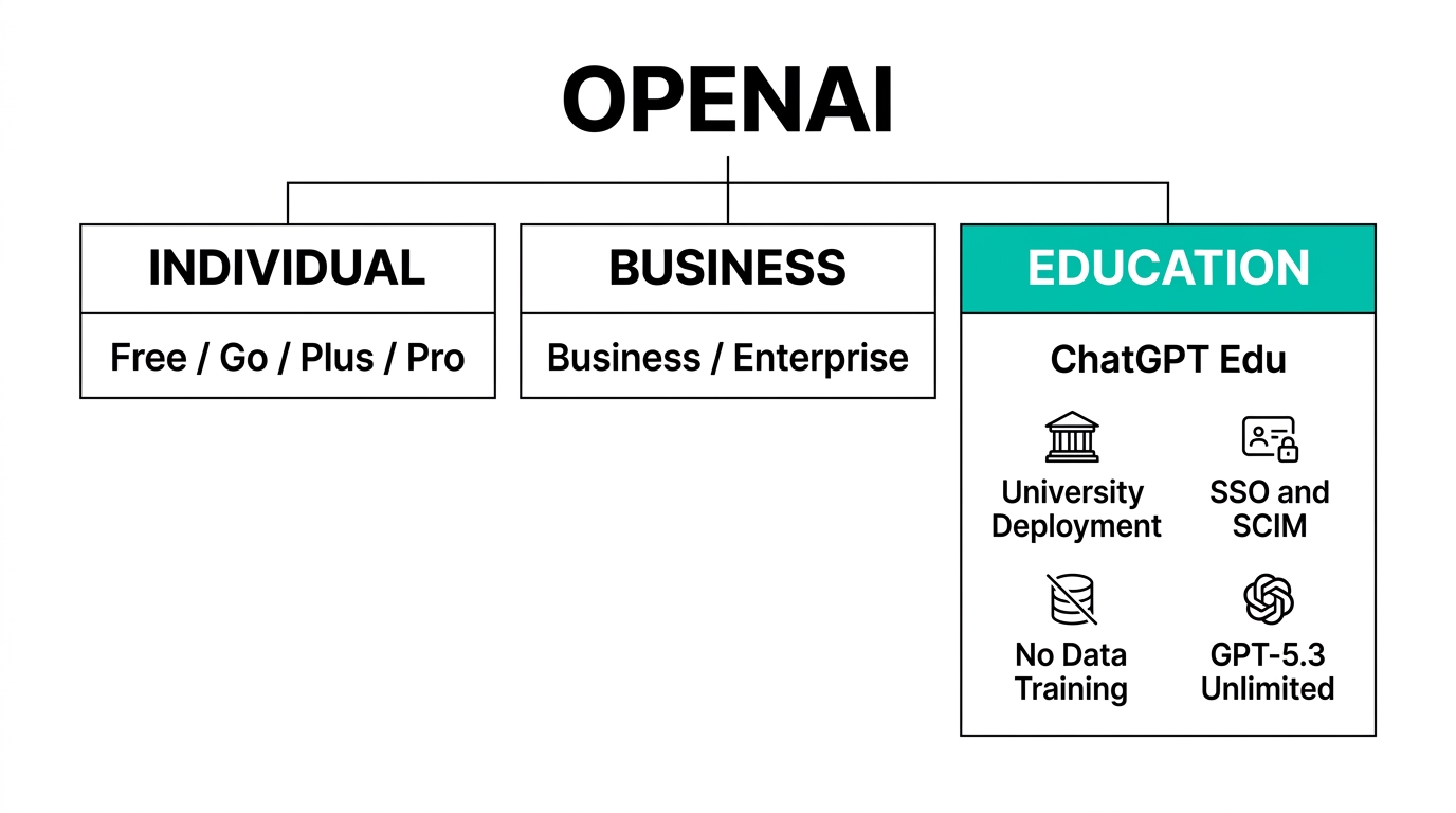ChatGPT Eduのプラン構造 - Individual/Business/Educationの3カテゴリ(公式サイトより)