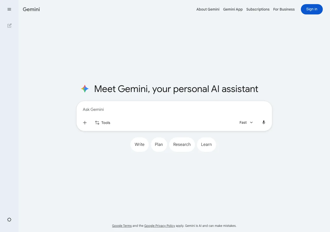Geminiのトップ画面（公式サイトより）