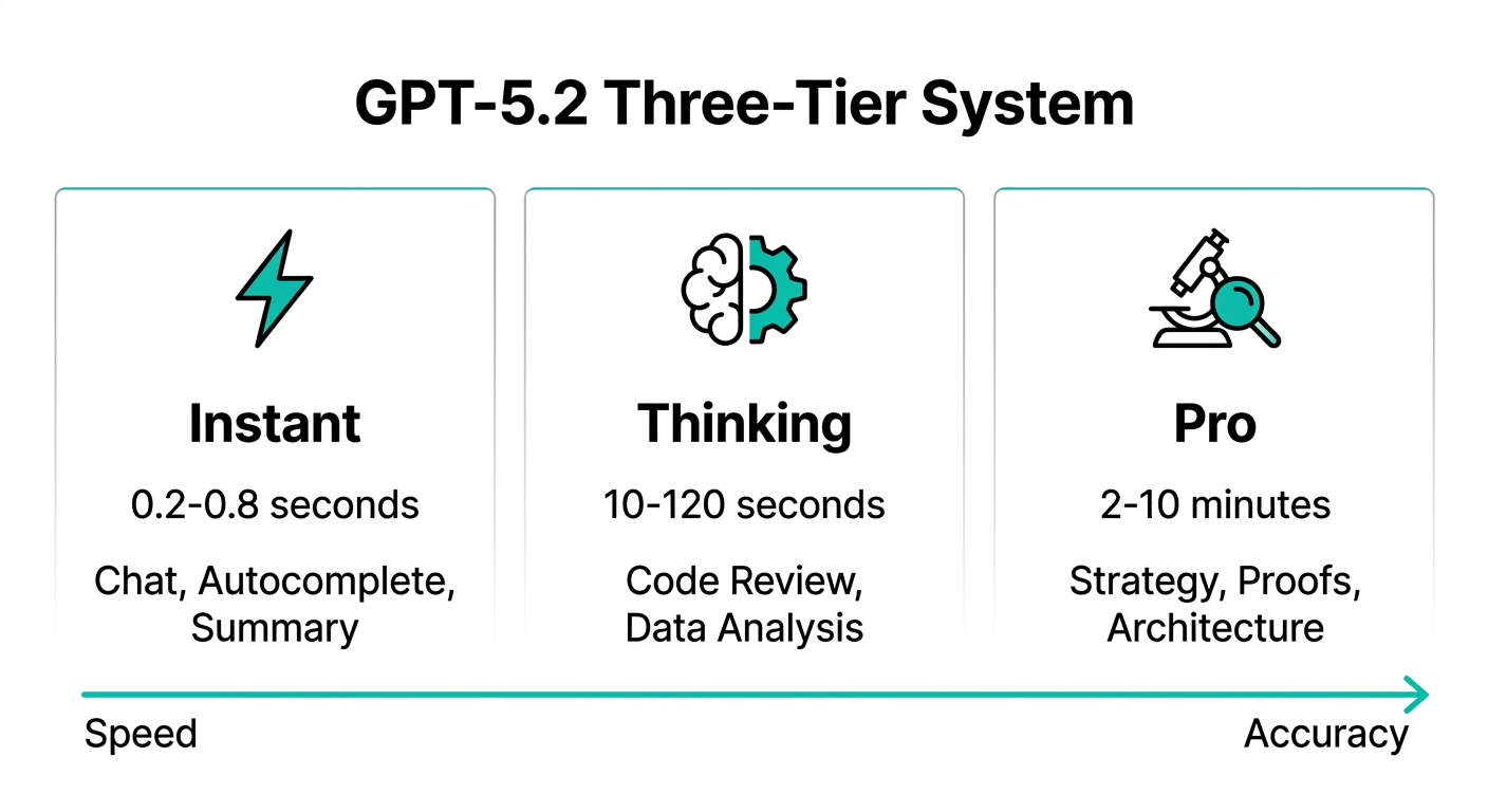 GPT-5.2の3つのティア(Instant・Thinking・Pro)の比較図(公式サイトより)