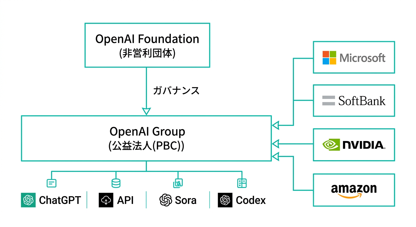 OpenAIの組織構造:非営利法人(Foundation)と営利法人(Group)の関係(図解)