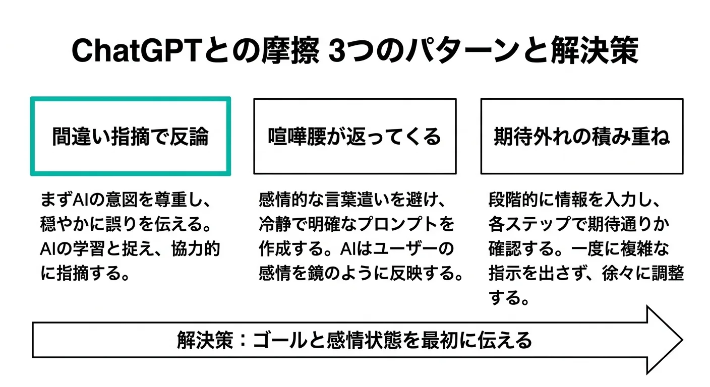 ChatGPTとの摩擦3つのパターンと解決策（.AI TIMES作成）