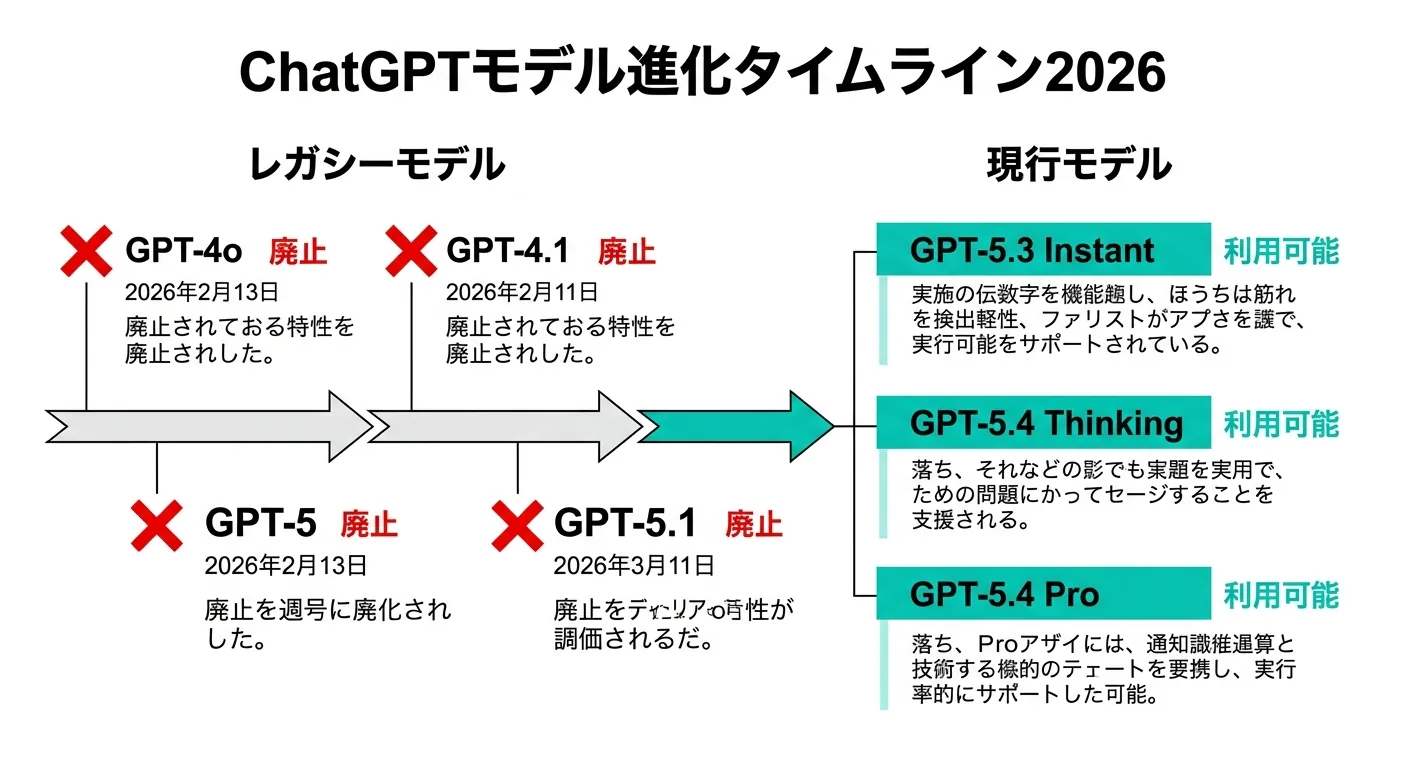 ChatGPTモデルの廃止・現行タイムライン2026年版（公式情報をもとに作成）