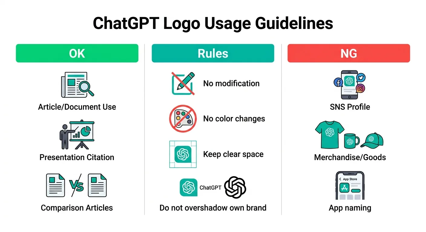 ChatGPTロゴの利用ガイドライン：OK・ルール・NGの一覧（公式サイトより）