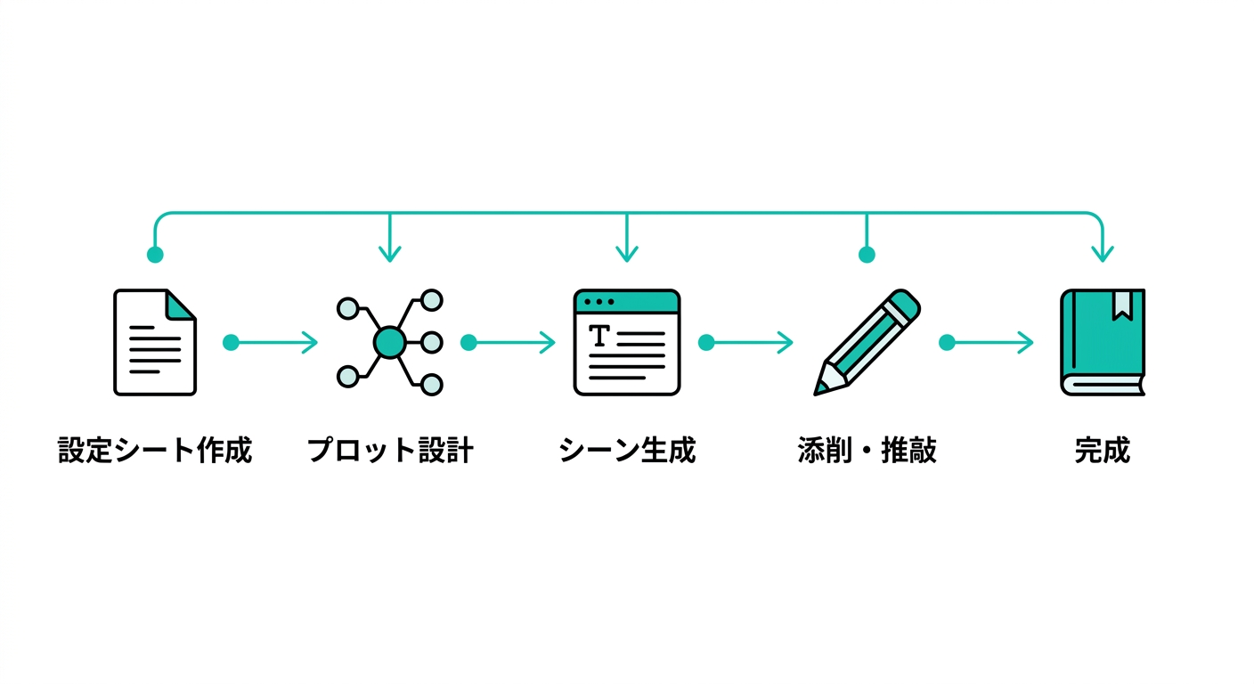 ChatGPTで小説を書くワークフロー(設定シート作成→プロット設計→シーン生成→添削・推敲→完成)