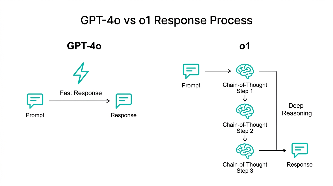 GPT-4oとo1の応答プロセス比較:高速応答と深い推論の違い