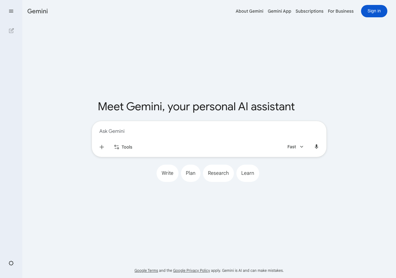 Geminiのチャット画面(公式サイトより)
