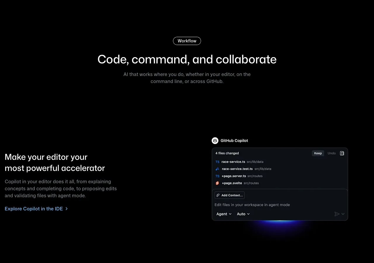 GitHub CopilotのVSCode統合イメージ（公式サイトより）