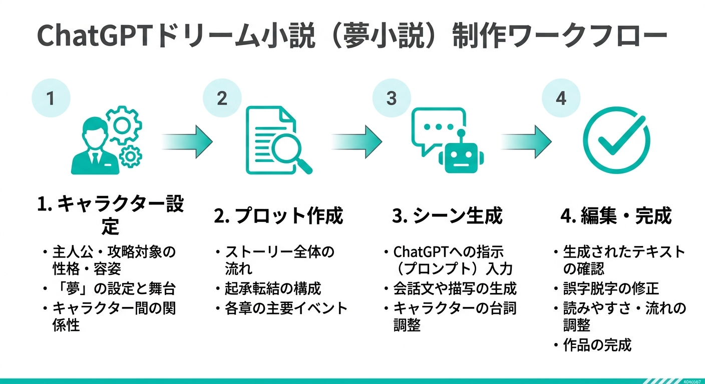 ChatGPT夢小説制作の4ステップワークフロー(公式サイトより)