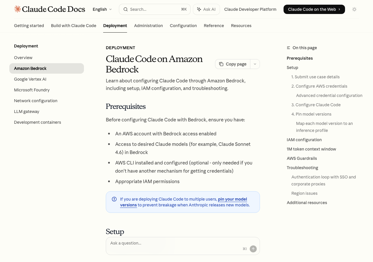 Claude Code on Amazon Bedrockの公式ドキュメント(anthropic.comより)