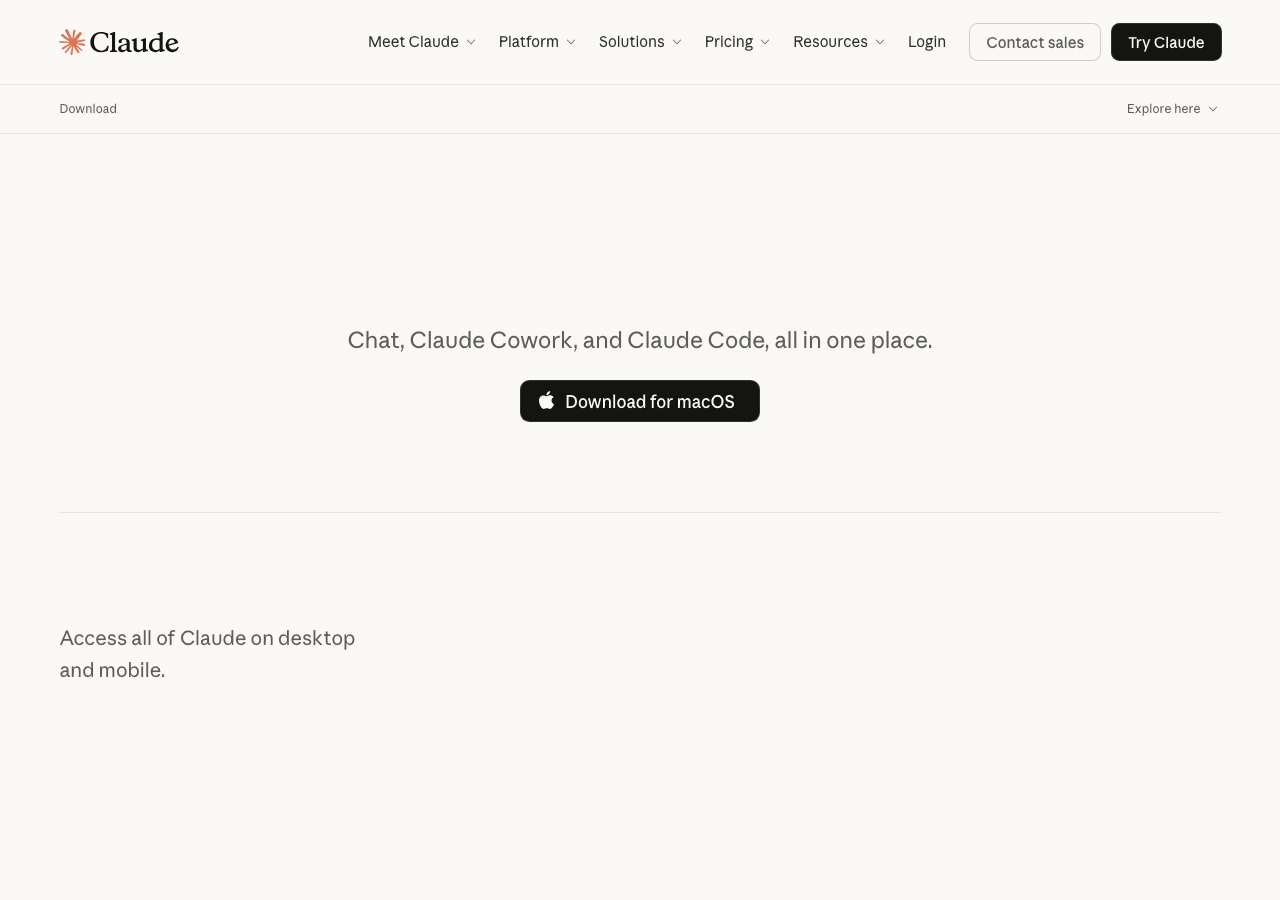 claude.ai/downloadのダウンロードページ(公式サイトより)