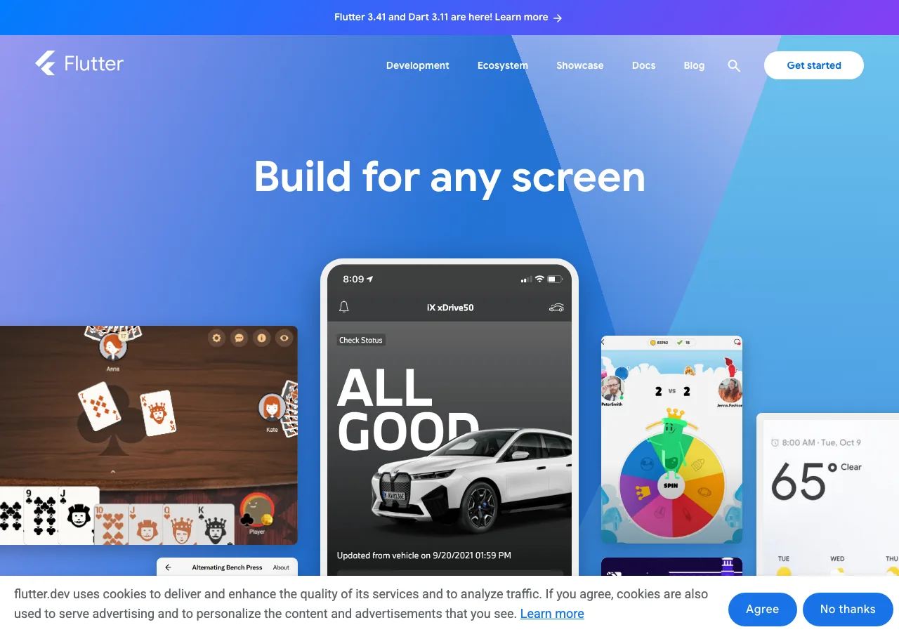 Flutter公式サイト — iOS・Android・Web・Desktopに対応したクロスプラットフォームフレームワーク（公式サイトより）