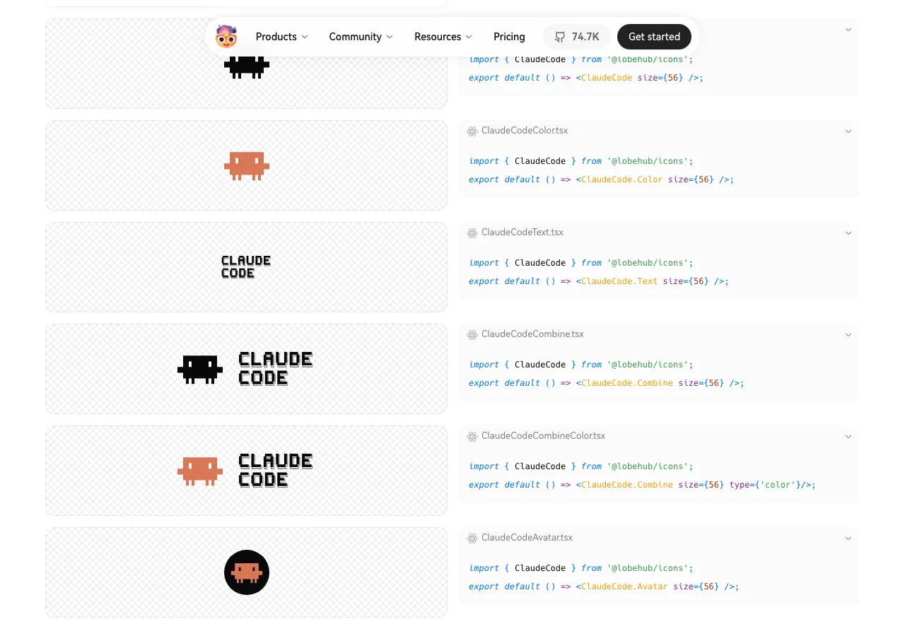 Claude Codeアイコンのバリエーション一覧（LobeHub Iconsより）