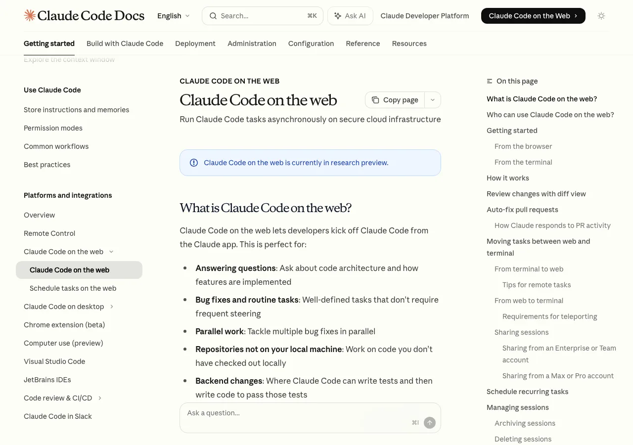 Claude Code on the Webの公式ドキュメント（Anthropicより）
