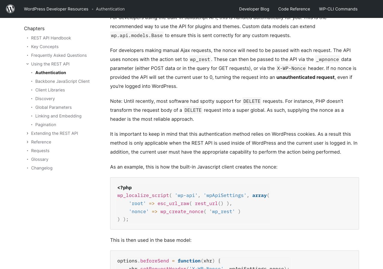 WordPress開発者リソースのREST API認証ドキュメント(WordPress.org公式より)