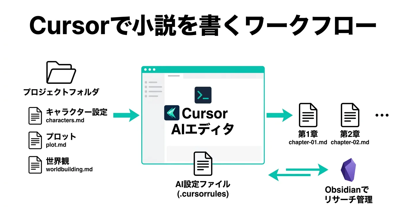 Cursorで小説を書くワークフロー図解