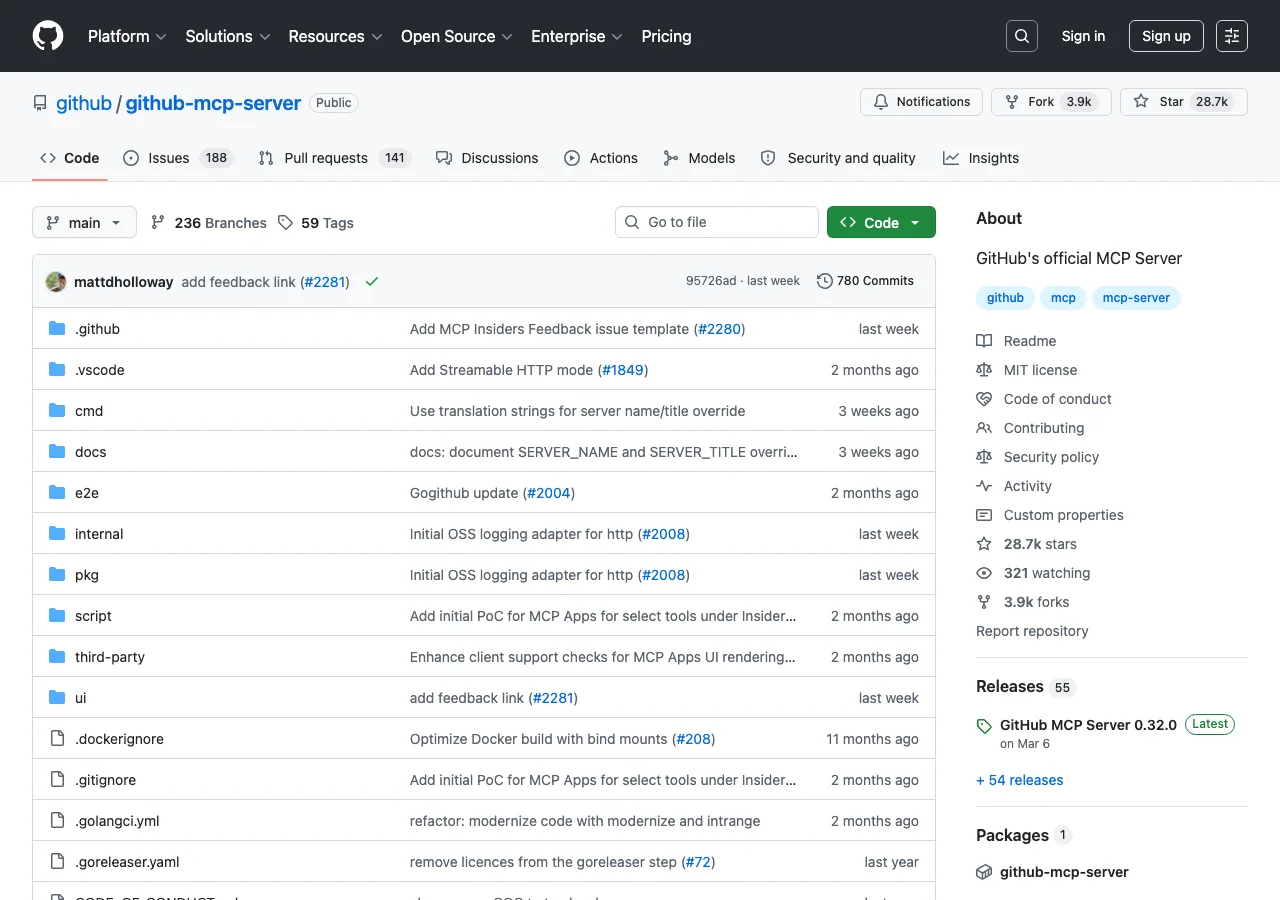 GitHub公式のgithub-mcp-serverリポジトリ（GitHubスター28,000超え、公式MCPサーバー）（GitHubより）
