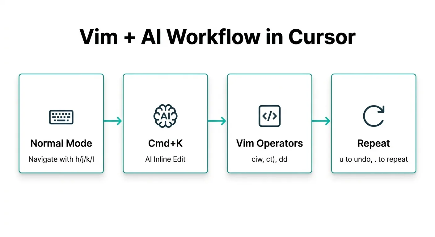 Vim + AI Workflow in Cursor: ノーマルモードからAI編集、Vimオペレータ、繰り返し操作の流れ（公式サイトより）