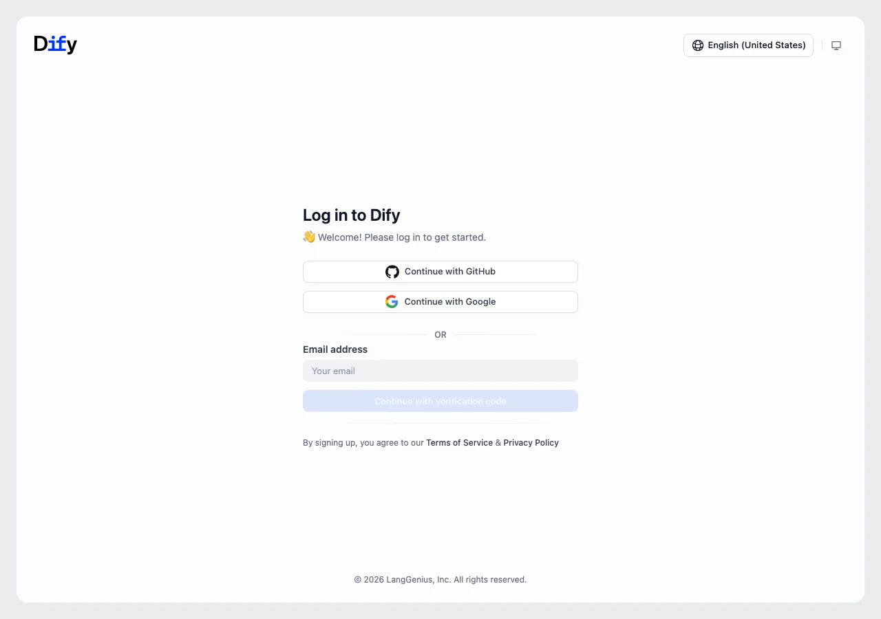 Difyのアカウント登録画面（GitHub・Googleでのソーシャルログインに対応）（公式サイトより）