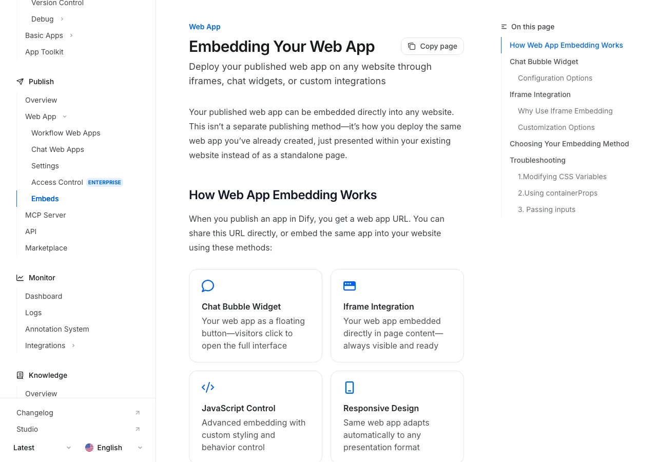 DifyのWebサイト埋め込み設定画面（公式サイトより）