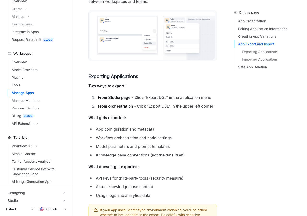 DifyのExporting Applications:DSLファイルのエクスポート手順(公式ドキュメントより)