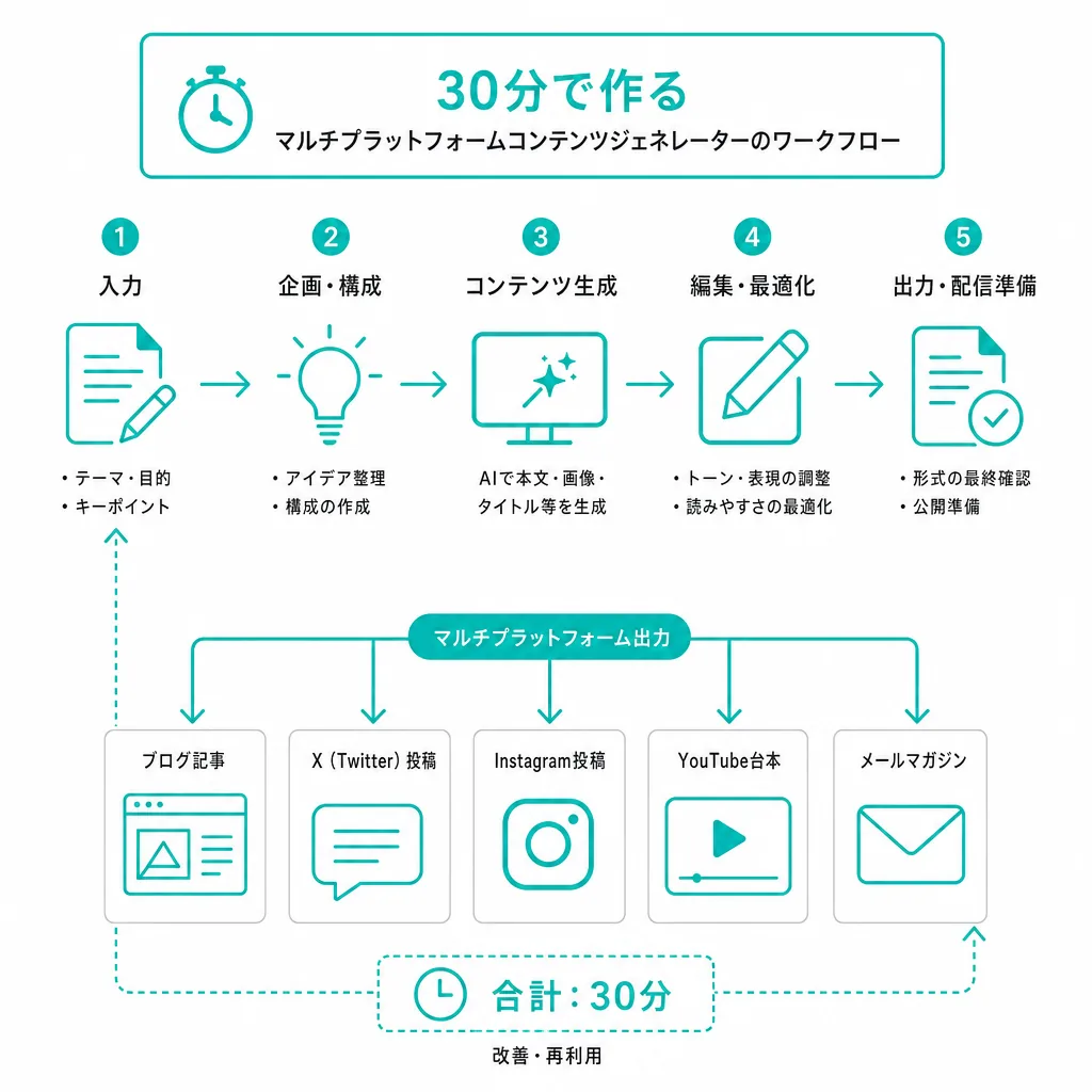 30分で作る:マルチプラットフォームコンテンツジェネレーターのワークフロー