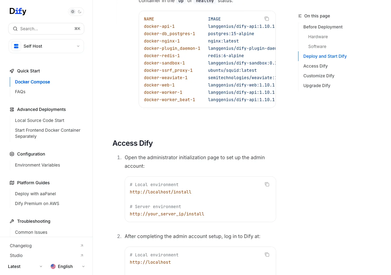 Dify公式ドキュメントのDocker Compose環境のコンテナ一覧(公式サイトより)