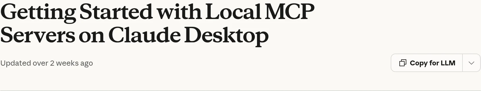 公式ヘルプ「Getting Started with Local MCP Servers on Claude Desktop」のページ見出し（出典: support.claude.com）