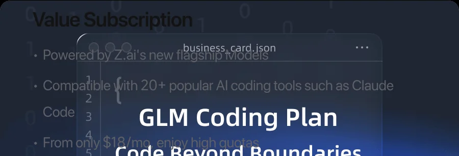 GLM Coding Planの料金と対応ツールを示すZ.ai公式ページ（z.ai/model-api）のバナー。月額18ドルから、20以上のAIコーディングツールに対応