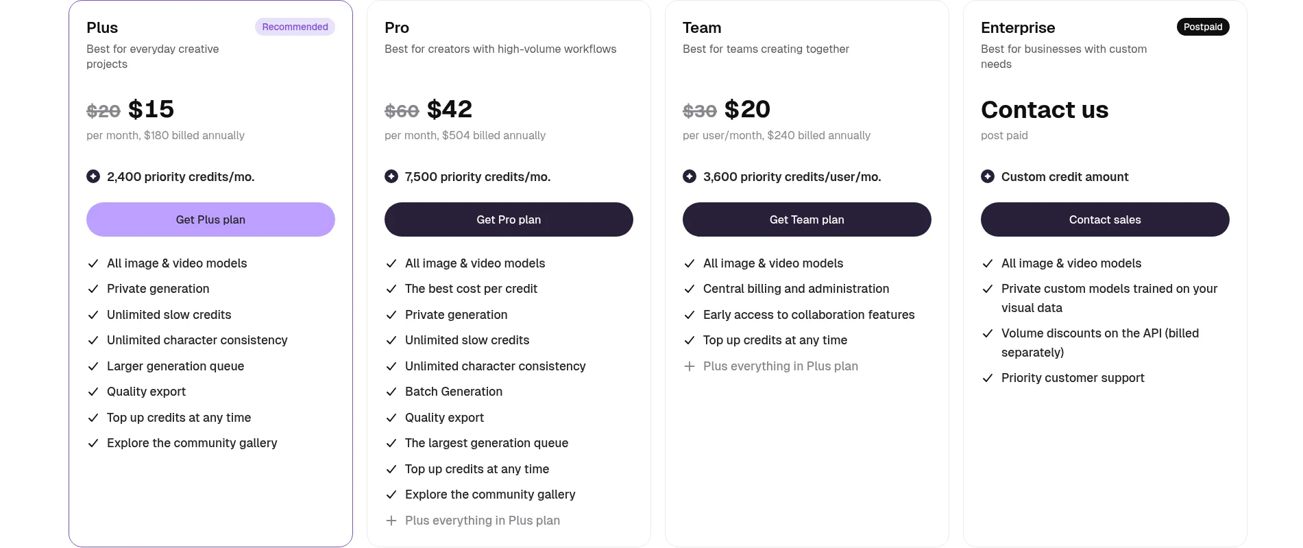 Ideogram公式サイトのPlus・Pro・Team・Enterpriseプランの月額とクレジット数（2026年10月・Ideogram公式ideogram.ai/pricing）