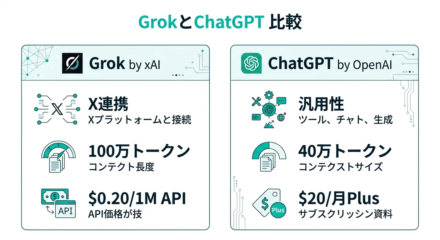 GrokとChatGPTの機能・料金比較表（.AI TIMES調べ）